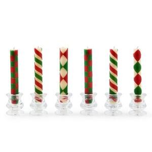 NEW Mackenzie Childs Mini Red & Green Dinner Candles, Set of 6